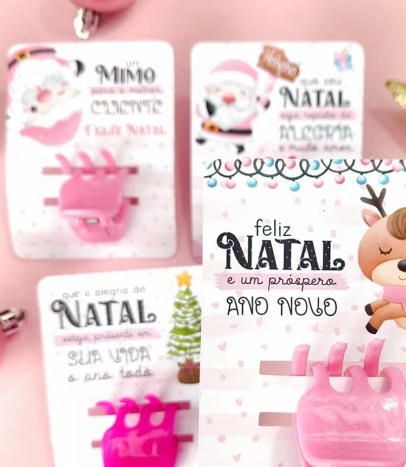 Kit 10 Cards Brindes c/ Presilha (Mini-Clip) de Natal