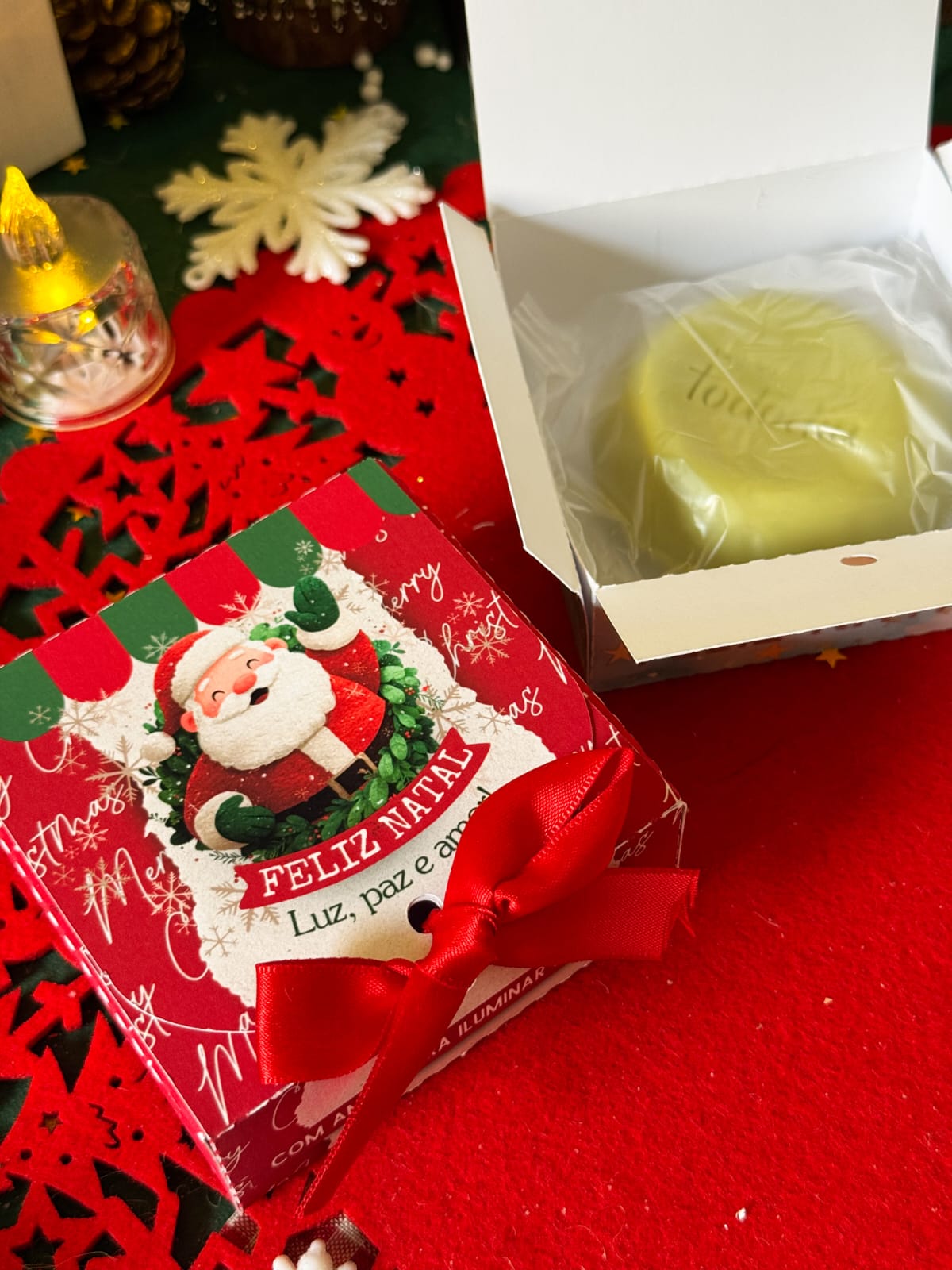 Caixa Presente c/ Sabonete Perfumado Personalizado de Natal