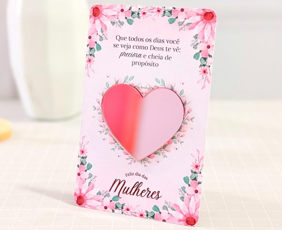 Cartão com espelho coração 10 unidades 